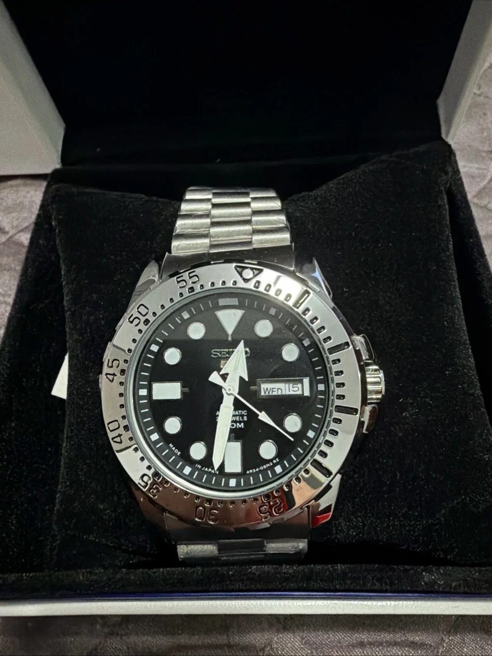 Seiko Silver Stainless Steel Watch with Green Dial